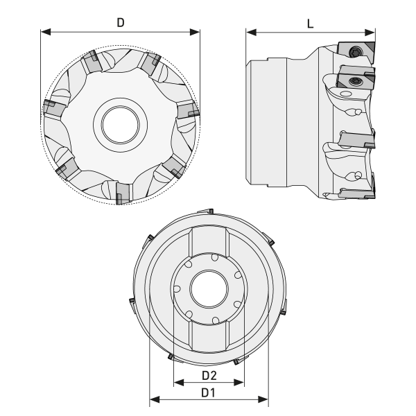 Plan- Eck Aufsteckfräser 90° Ø125
