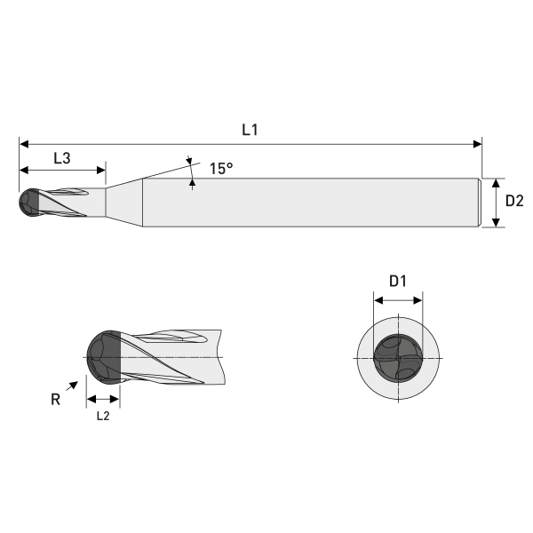Ball Nose End Mill with Helix CBN Ø1,00